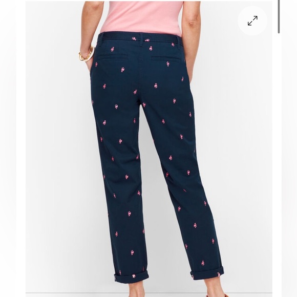 Talbots Relaxed Chino Flamingo Print Ankle Pants Casual Everyday Womans 4 - Picture 2 of 12